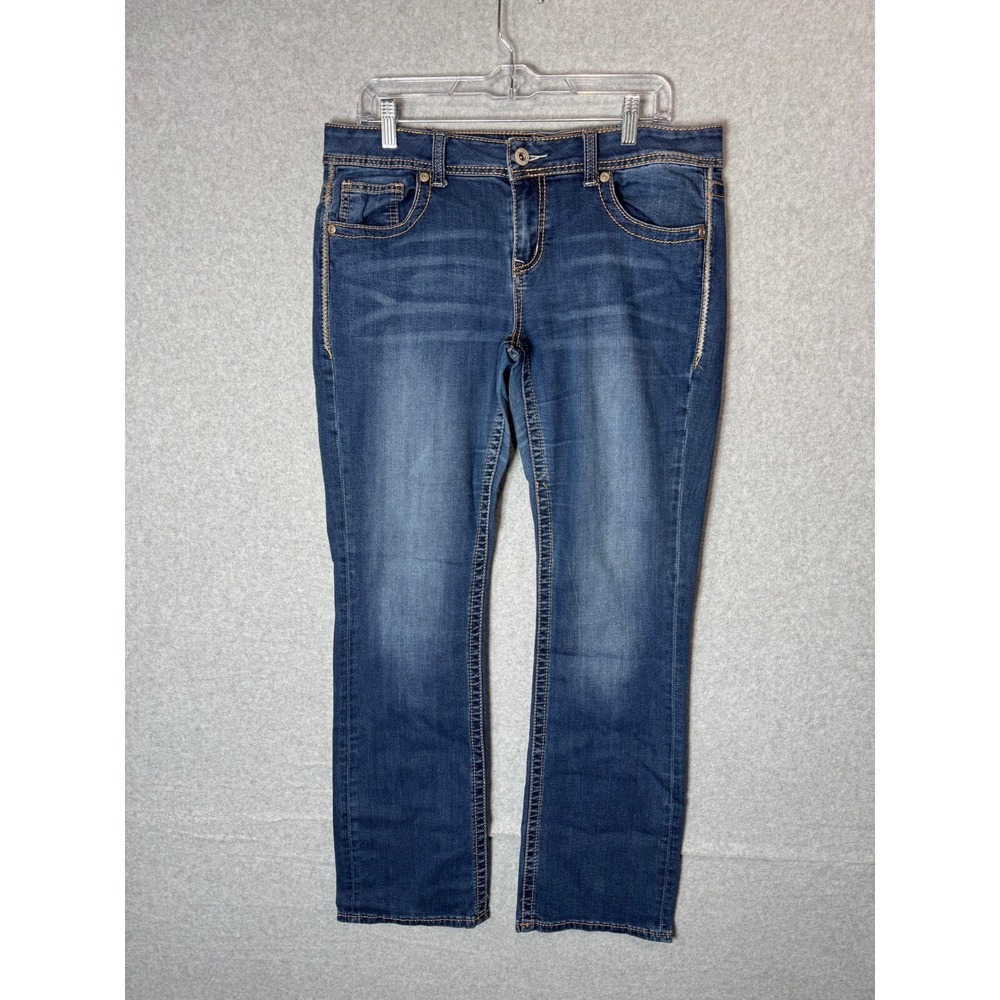 Maurices Jeans Womens 11/12 Stretch Embroidered Distressed Straight Casual Denim